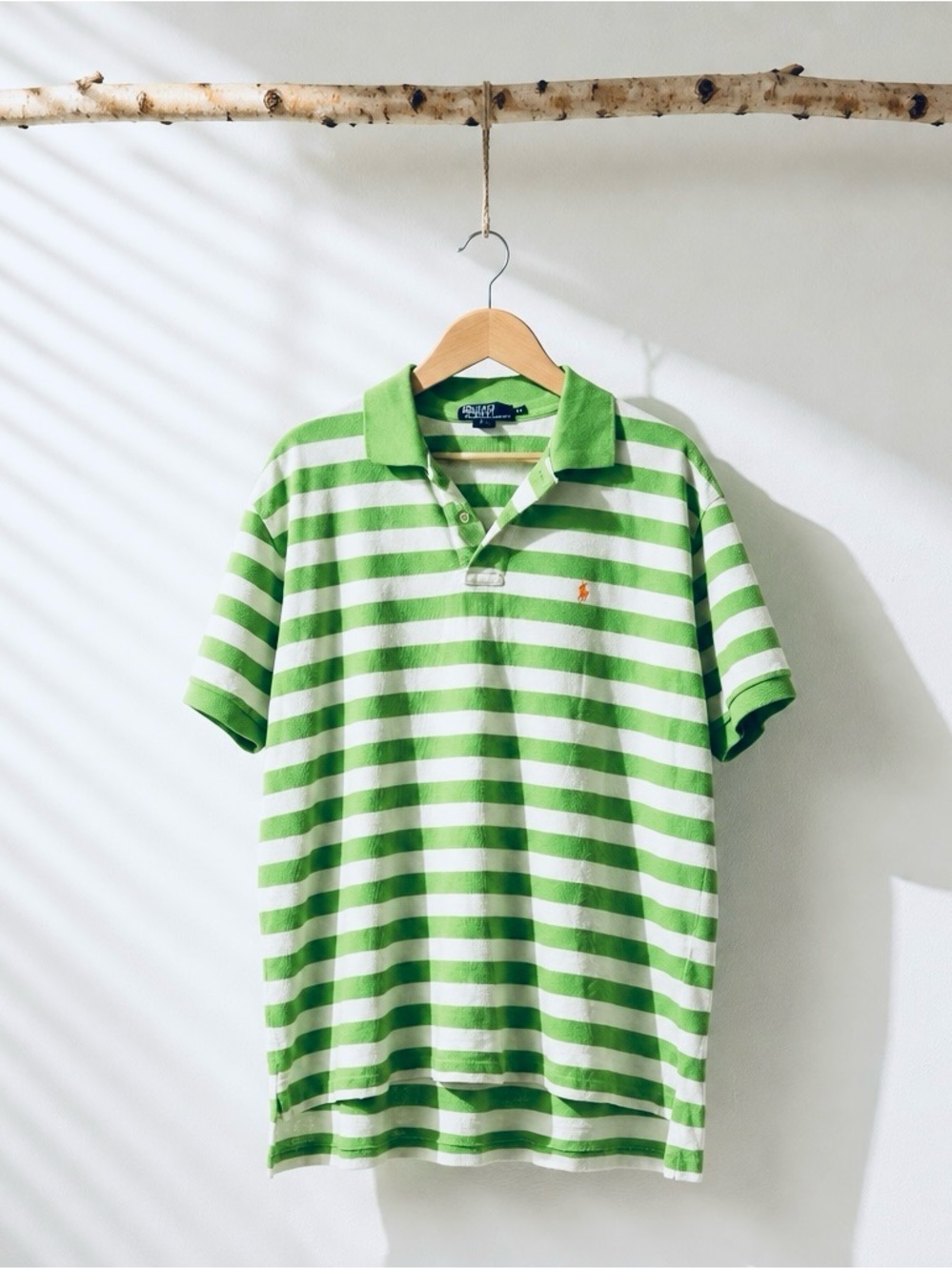 Vintage Men Ralph Lauren Green & White Striped Polo Shirt